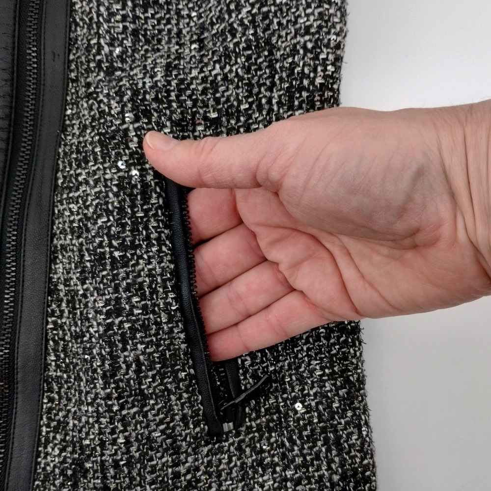 Banana Republic Tweed Moto‎ Jacket Blazer Black Faux Leather Trim Size 4 - Picture 8 of 15